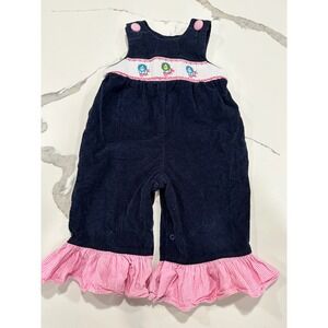 Shrimp & Grits Kids Navy Corduroy Smocked Hot Air Balloon Longall 18M